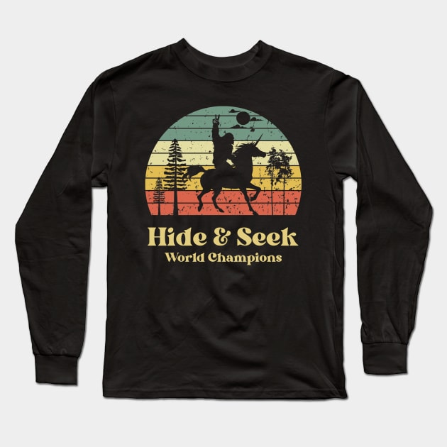 Bigfoot & Unicorn Hide and Seek World Champions Long Sleeve T-Shirt by Daz Art & Designs